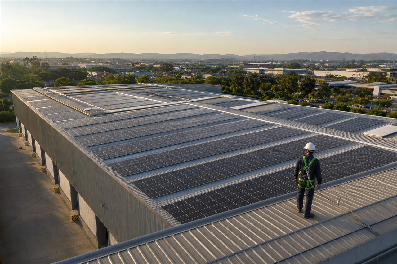 Galpão industrial com instalação fotovoltaica de grande porte